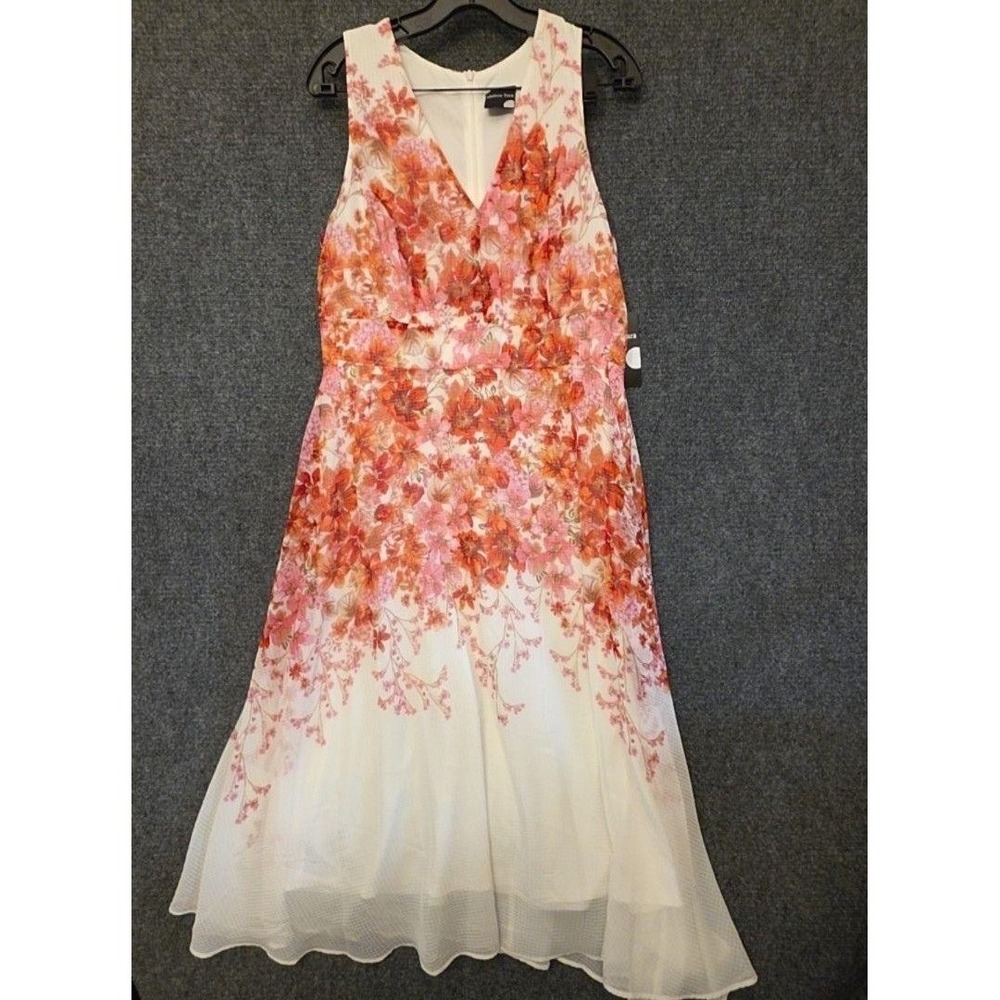 Maison Tara Dress Womens 16 Floral V Neck Fit & Flare Midi Lined Party Wedding